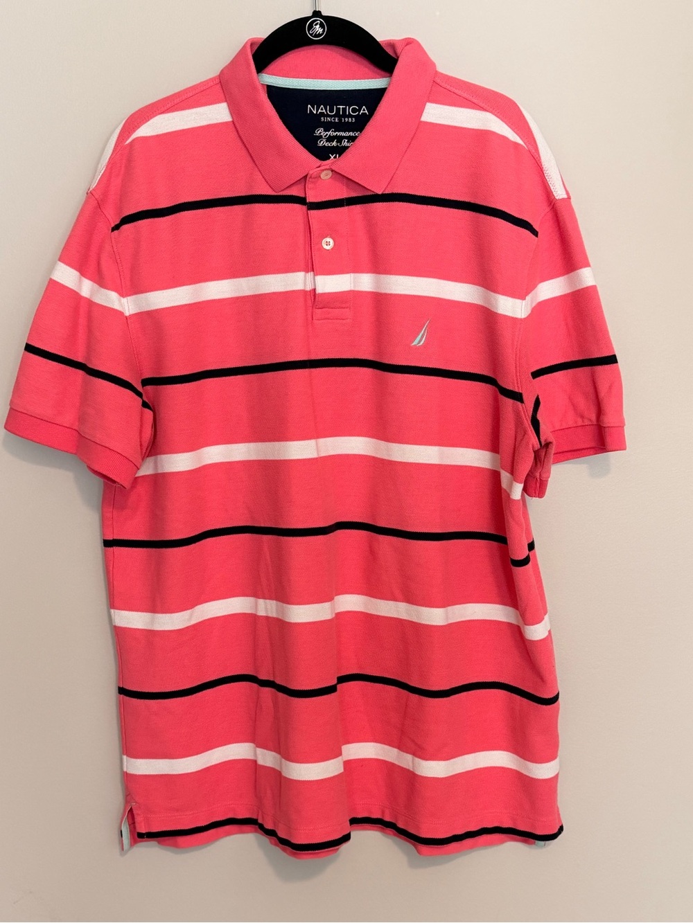 Nautica Performace Deck Shirt XL Pink with Stripes
